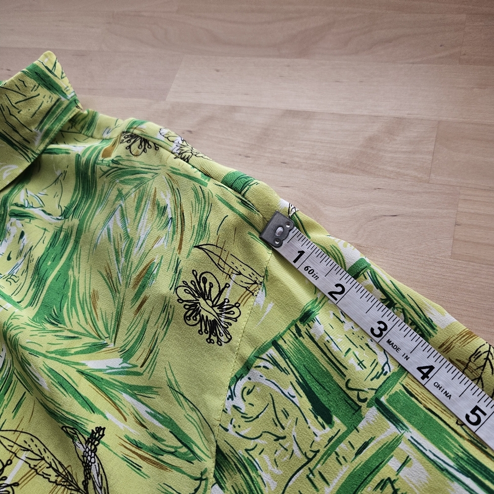 Vintage 90s PIANO Lime Green Silk Blouse Floral Print Long Sleeve Shirt 1X - Picture 11 of 12